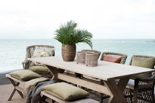Cross outdoor table and marbella dining chair setting
